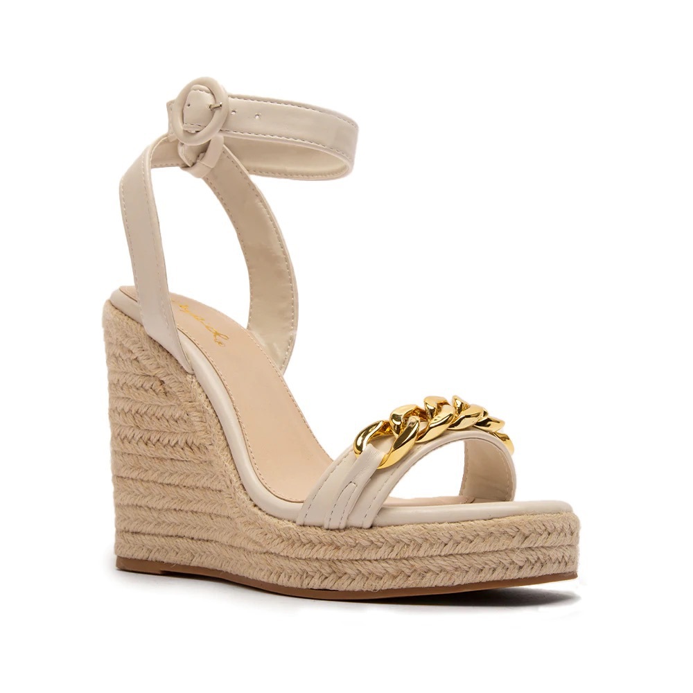 Off White Ankle Strap Espadrille Wedges, Size 10